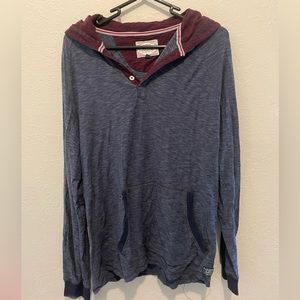 Flag & Anthem, Light weight cotton large hoodie. Blue with maroon lining